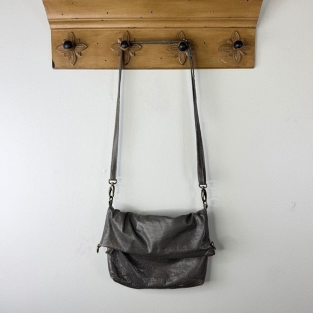 Latico Leathers Grey Bag Foldover Crossbody Bag Pewter Grey Leather Small
